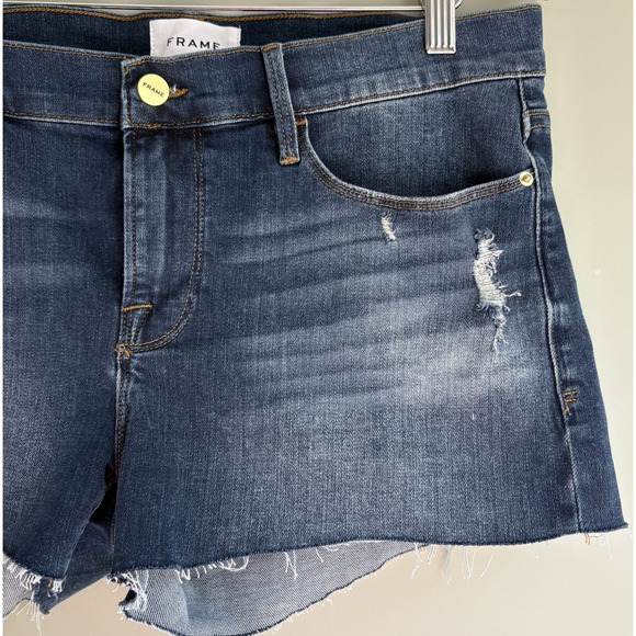 FRAME Le Cutoff Denim Shorts Dark Wash Jeans Raw Hem Mid Rise Nordstrom Size 28 - Picture 5 of 10